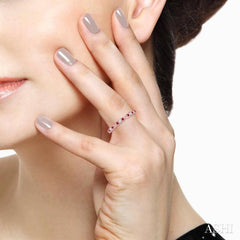 1.25 MM Ruby and 1/10 Ctw Round Cut Diamond Precious Wedding Band in 14K Rose Gold