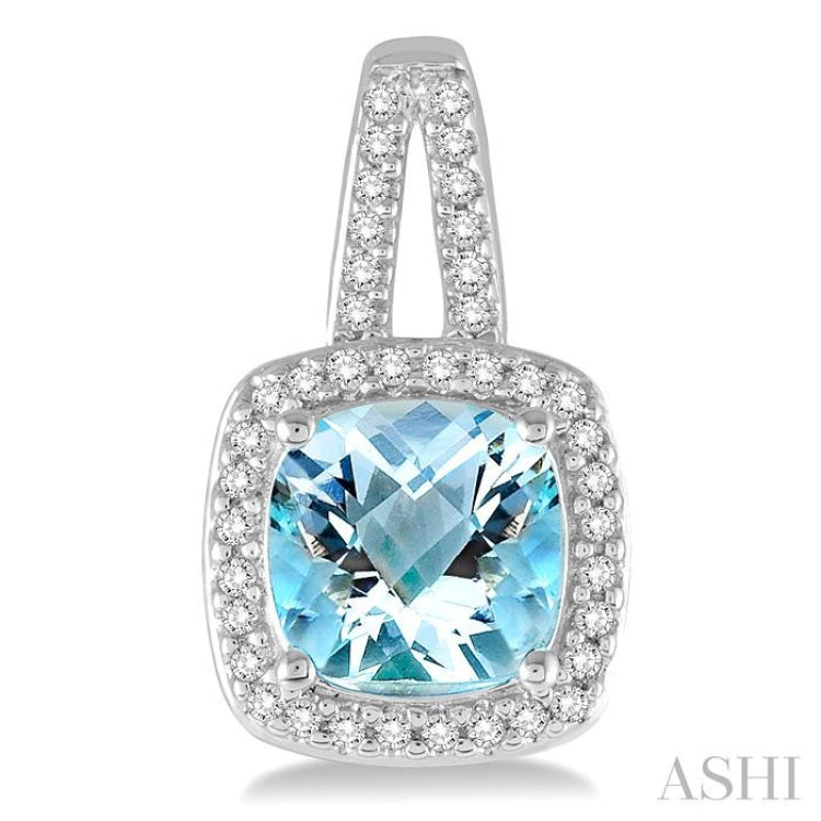 7x7 MM Cushion Shape Aquamarine and 1/4 Ctw Round Cut Diamond Earrings in 10K White Gold