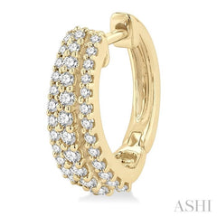 1/2 Ctw Triple Row Round Cut Diamond Huggie Petite Earrings in 14K Yellow Gold