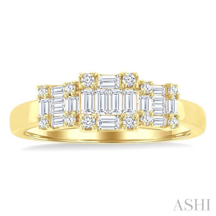 1/2 Ctw Past, Present & Future Baguette and Round Cut Diamond Fusion Fashion Ring in 14K Yellow Gold