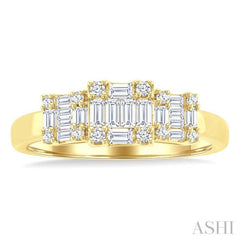 1/2 Ctw Past, Present & Future Baguette and Round Cut Diamond Fusion Fashion Ring in 14K Yellow Gold