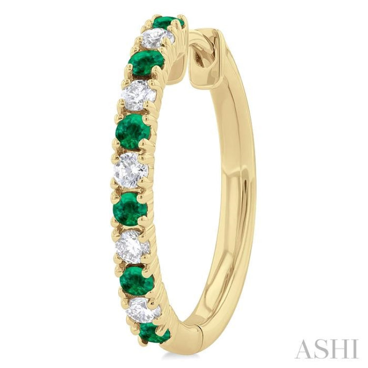1.80 MM Round Shape Emerald and 1/4 Ctw Round Cut Diamond Precious Hoop Earring in 10K Yellow Gold