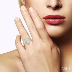 1 Ctw Round Diamond Lovebright Pear Halo Engagement Ring in 14K Yellow and White Gold