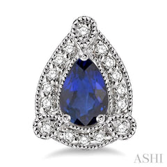 5x3 MM Pear Shape Sapphire and 1/6 Ctw Round Cut Diamond Earrings in 10K White Gold