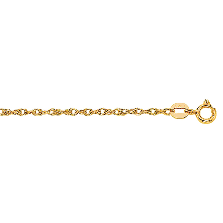 14K Yellow Gold 1.1mm Machine Rope 18 Chain (Carded) with Spring Ring Lock