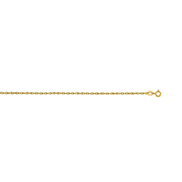 14K Yellow Gold 1.2mm Machine Rope 16 Chain (Carded) with Spring Ring Lock