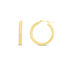 14K Yellow Gold 3x25mm Diamond Cut Hoop Earring