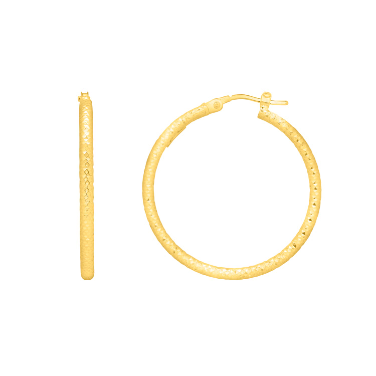 14K Yellow Gold 1.5x25mm Round Diamond Cut Hoop Earring
