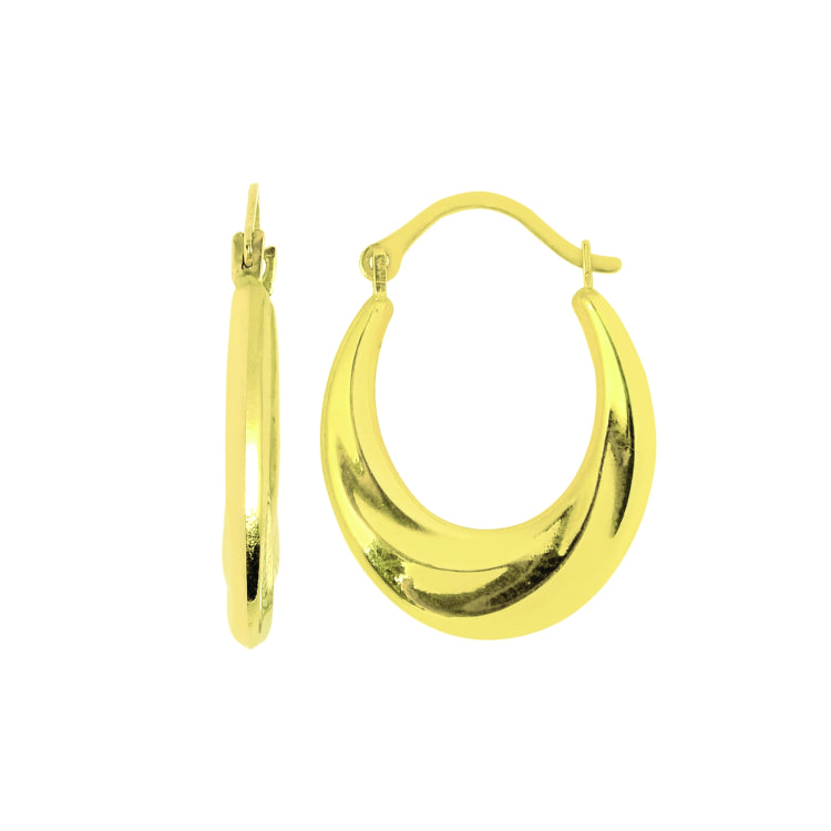 14K Yellow Gold Oval Back to Back Hoop Earring