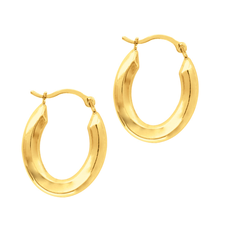 14K Yellow Gold Oval Back to Back Hoop Earring