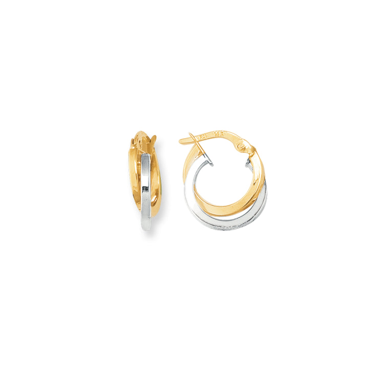 14K Yellow and White Gold Mini Polished Double Hoop Earring