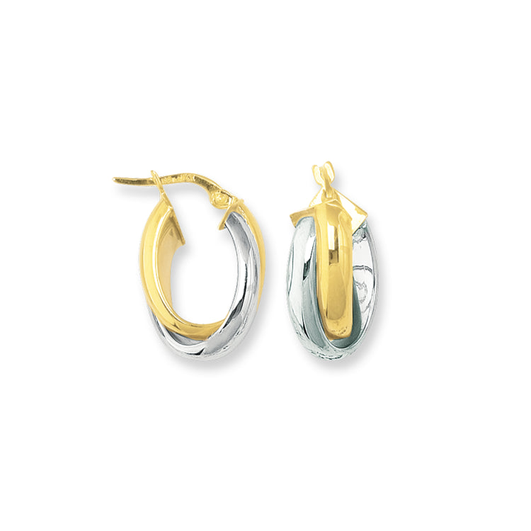14K Yellow and White Gold Small Oval Double Row Hoop Earring