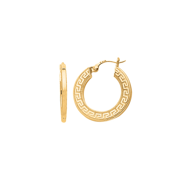 14K Yellow Gold Greek Key Hoop Earring