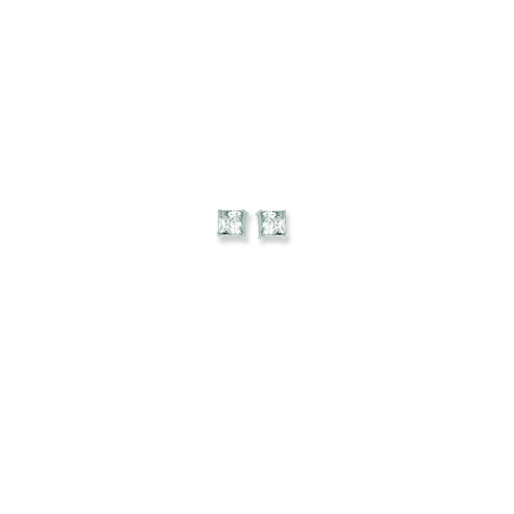 14K White Gold 6mm Princess Cut CZ Stud Earring