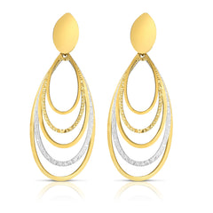 14K Yellow & White Gold Diamond Cut & Polished Oval Multi-Layered Dangle Earring