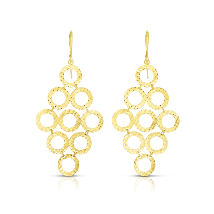14K Yellow Gold Diamond Cut Circles Chandelier Earring