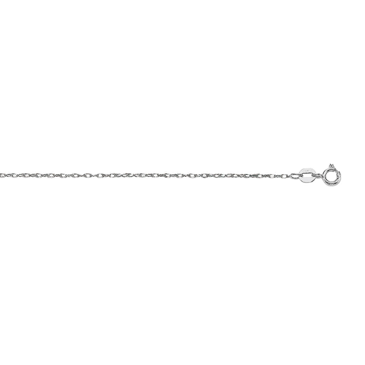 10K White Gold .85mm Machine Rope 16 Chain Carded with Spring Ring