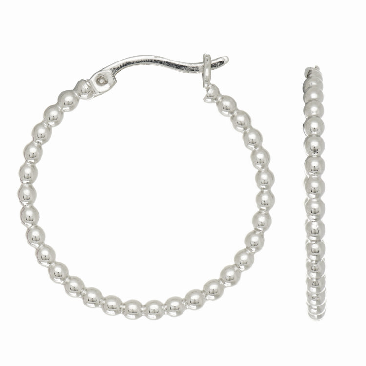 Sterling Silver Small Bead Hoop Earring