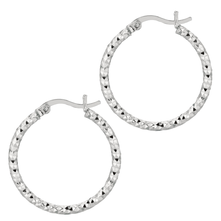 Sterling Silver 2x20MM Diamond Cut Hoop Earring