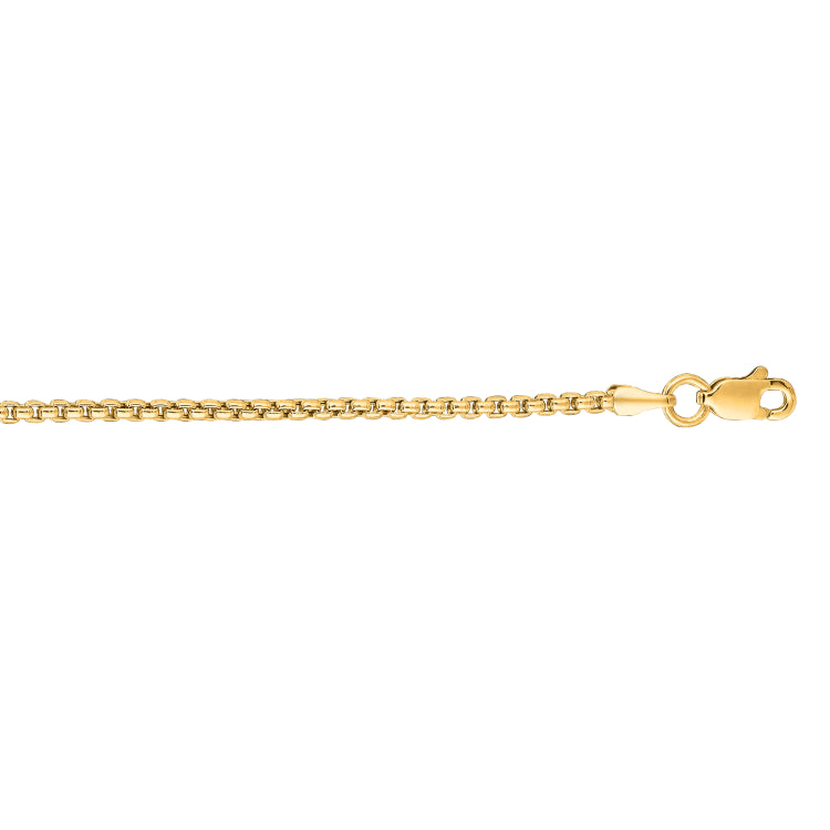 14K Yellow Gold 1.8mm Lite Round Box 18 Chain with Lobster Lock