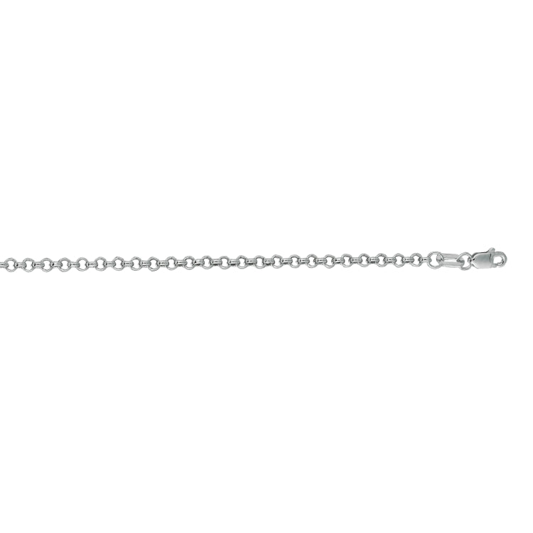 14K White Gold 2.5mm Lite Rolo 20 Chain with Lobster Lock