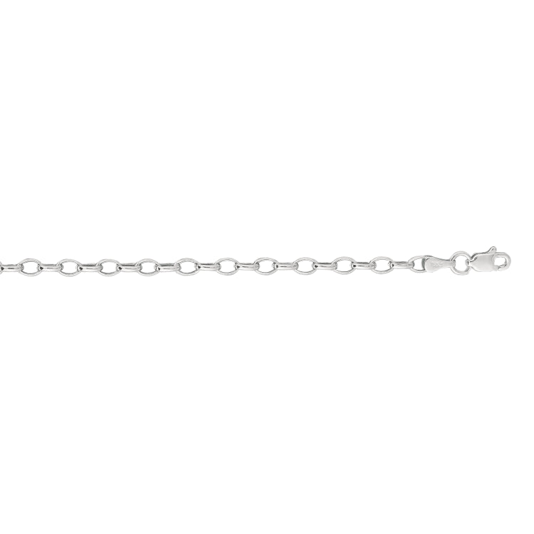14K White Gold 3.2mm Lite Oval Rolo 18 Chain with Lobster Lock