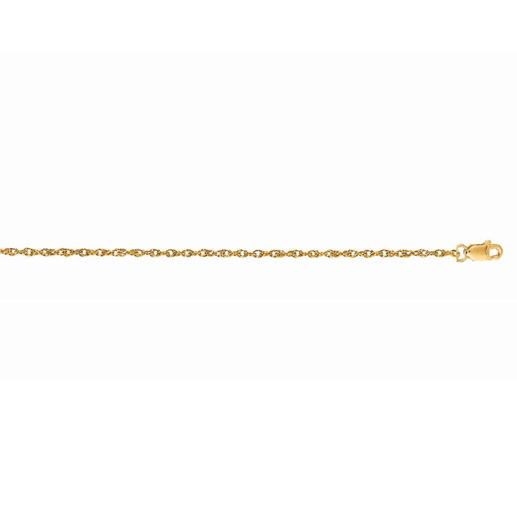14K Yellow Gold 1.0mm Machine Rope 18 Chain (Carded) with Lobster Lock