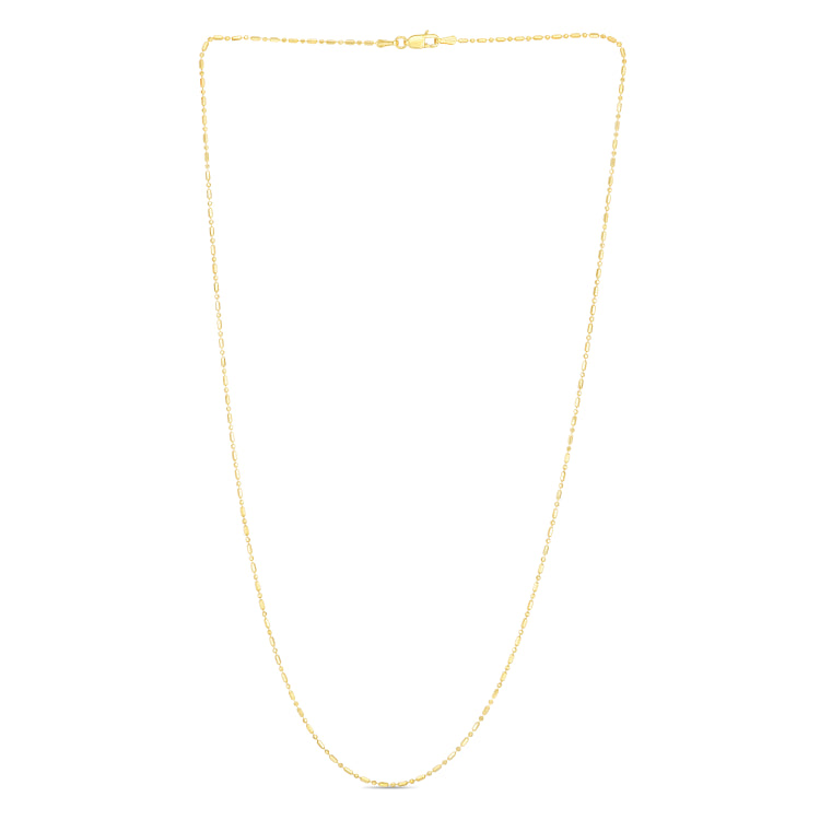 14K Yellow Gold 0.9mm Diamond Cut Bar and Bead 20 Chain with Lobster Lock
