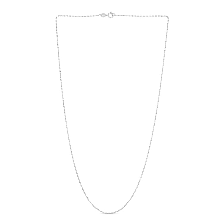 14K White Gold 0.9mm Diamond Cut Bead 18 Chain with Spring Ring Clasp