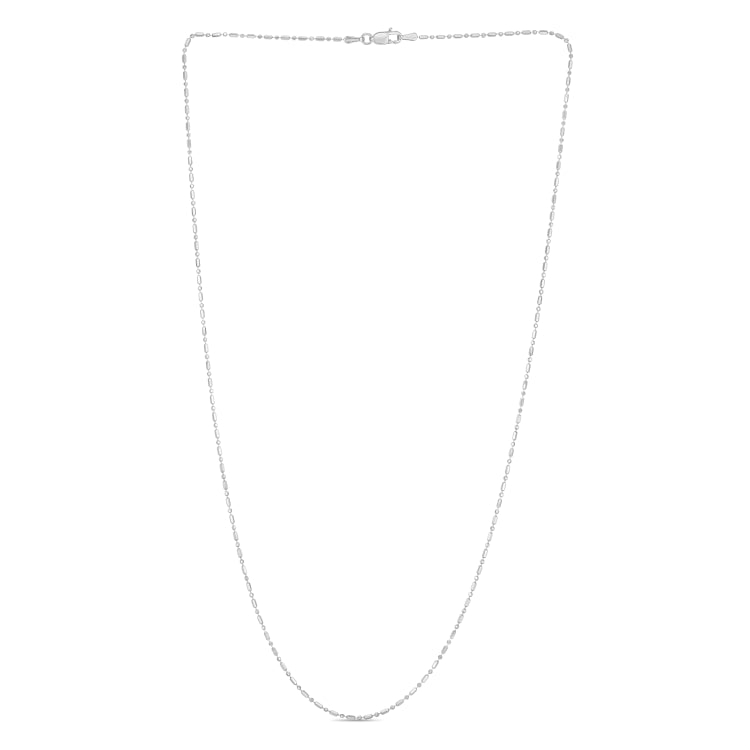 14K White Gold 1.1mm Diamond Cut Bar and Bead 20 Chain with Lobster Lock
