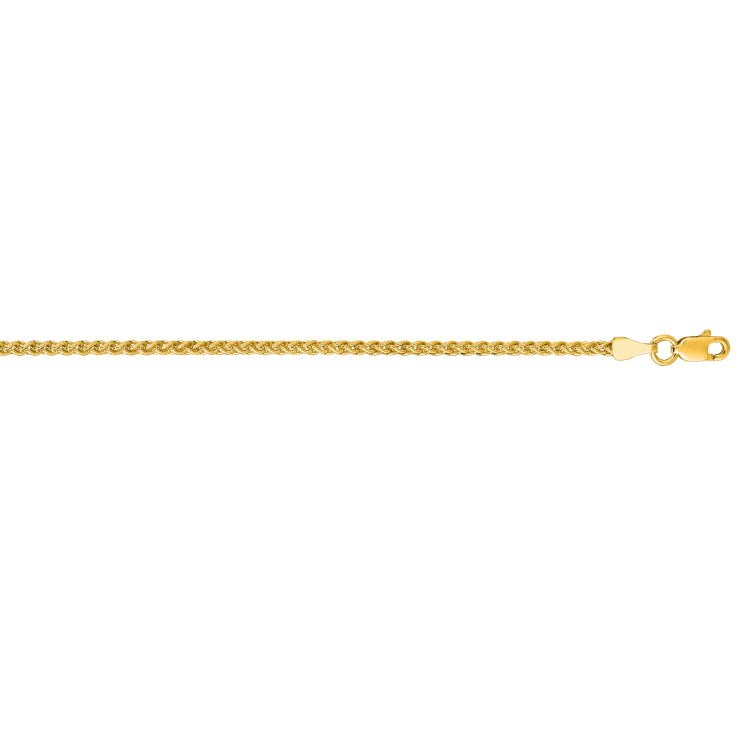 14K Yellow Gold 2.1mm Round Wheat 24 Chain with Lobster Lock