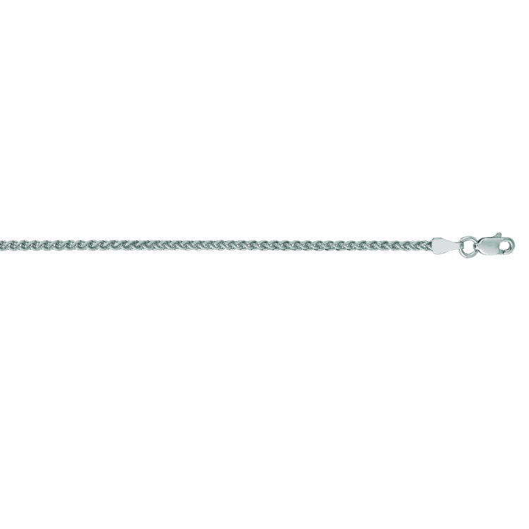 14K White Gold 2.1mm Round Wheat 20 Chain with Lobster Lock