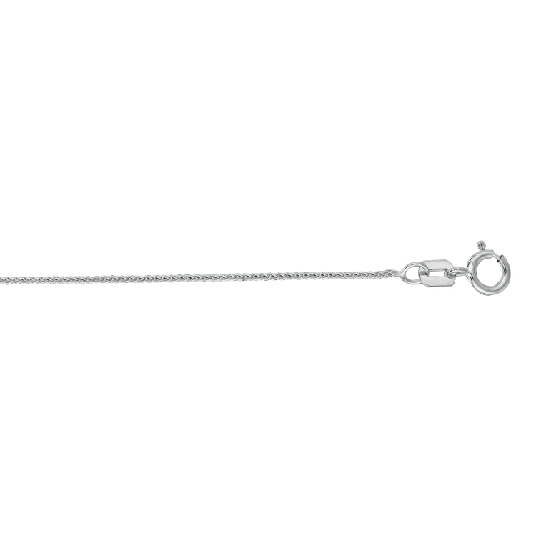 14K White Gold 0.6mm Diamond Cut Round Wheat 18 Chain with Spring Ring