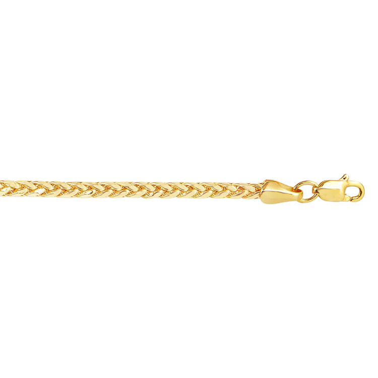 14K Yellow Gold 24 2.7mm Diamond Cut Lite Round Wheat Chain with Lobster Lock