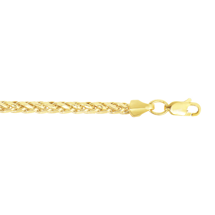 14K Yellow Gold 24 3.15mm Diamond Cut Lite Round Wheat Chain with Lobster Lock
