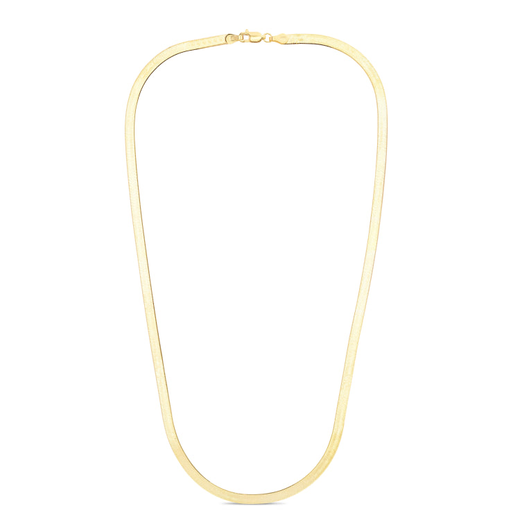 14K Yellow Gold 7 4mm Imperial Herringbone Chain Bracelet with Lobster Lock
