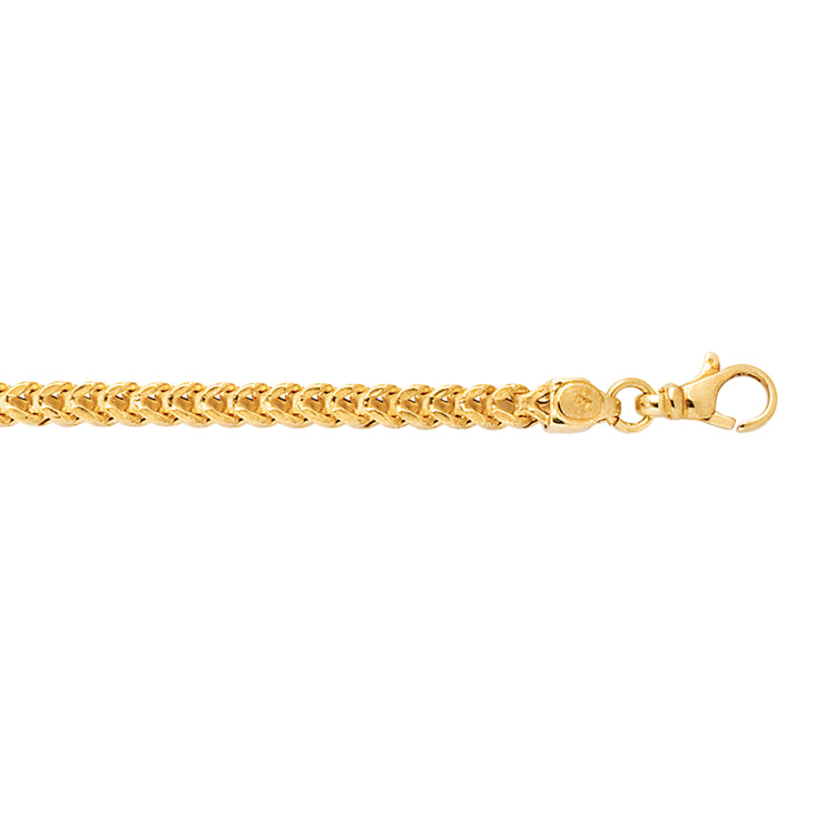 14K Yellow Gold 26 4.4mm Semi-Solid Square Franco Chain with Lobster Lock