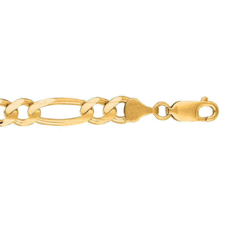 14K Yellow Gold 7mm Figaro 8.5 Chain Bracelet with Lobster Lock