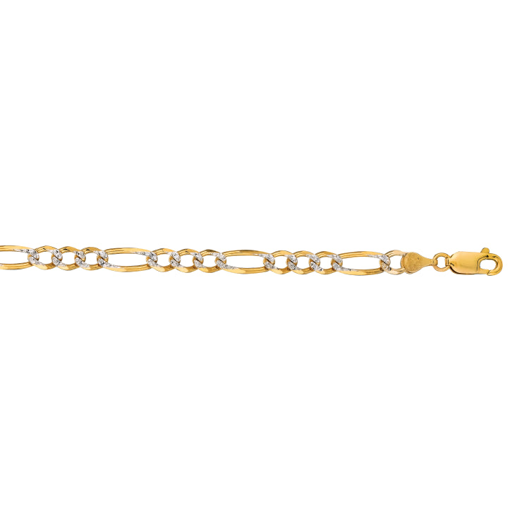 14K Yellow Gold 4.75mm White Pave Figaro 20 Chain with Lobster Lock