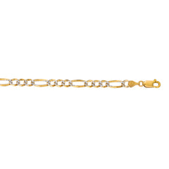 14K Yellow Gold 4.75mm White Pave Figaro 22 Chain with Lobster Lock