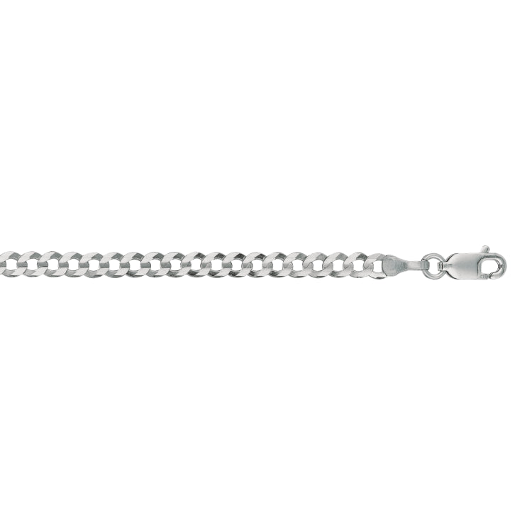 14K White Gold 3.6mm Comfort Curb 7 Chain Bracelet with Lobster Lock