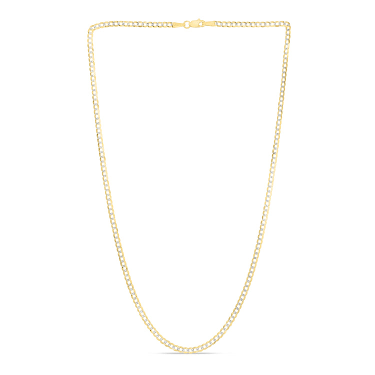 14K Yellow Gold 2.6mm White Pave Curb 20 Chain with Lobster Lock