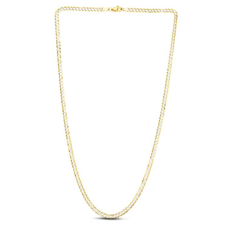 14K Yellow Gold 3.2mm White Pave Curb 16 Chain with Lobster Lock