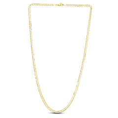 14K Yellow Gold 3.2mm White Pave Curb 20 Chain with Lobster Lock