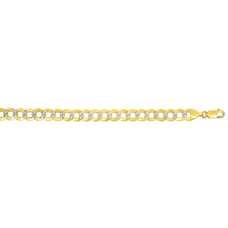 14K Yellow Gold 8.3mm White Pave Curb 8.5 Chain Bracelet with Lobster Lock