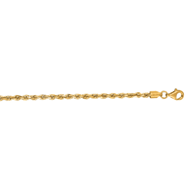 14K Yellow Gold 24 2.75mm Diamond Cut Royal Rope Chain with Lobster Lock