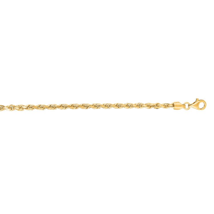 14K Yellow Gold 3mm Diamond Cut Royal Rope 8 Chain Bracelet with Lobster Lock