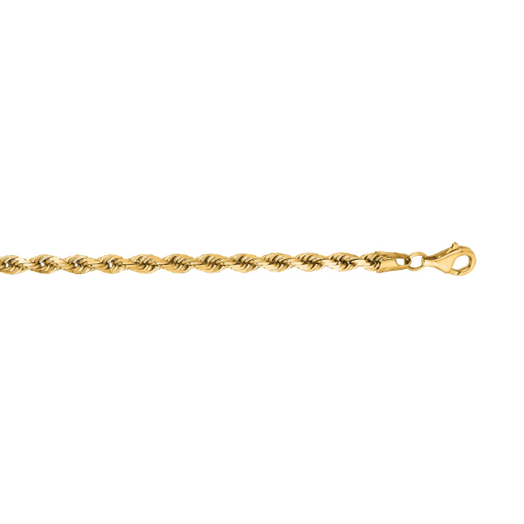 14K Yellow Gold 3.8mm Diamond Cut Royal Rope 8 Chain Bracelet with Lobster Lock