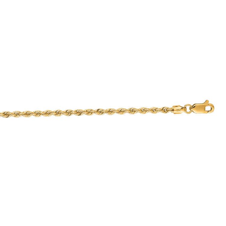 14K Yellow Gold 2.5mm Rope 22 Chain with Lobster Lock