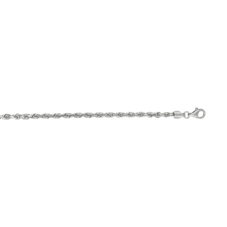14K White Gold 3mm Diamond Cut Royal Rope 24 Chain with Lobster Lock